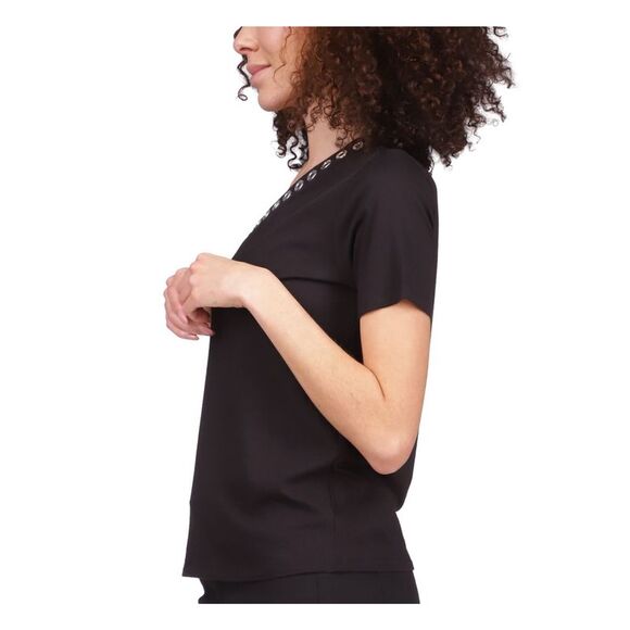 MICHAEL MICHAEL KORS Womens Black Short Sleeve Asymmetrical Neckline Top M - Picture 3 of 4